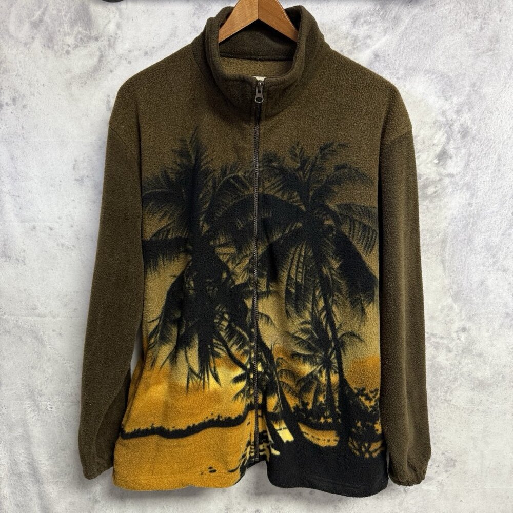 Kokopelli Fleece Jacket Mens Medium Beach Palm Trees Full Zip AOP